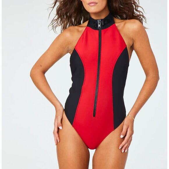 Lisa Marie Fernandez THE LISA MARIE MAILLOT in RED & BLACK NEOPRENE Swim 2/Small - Picture 1 of 12